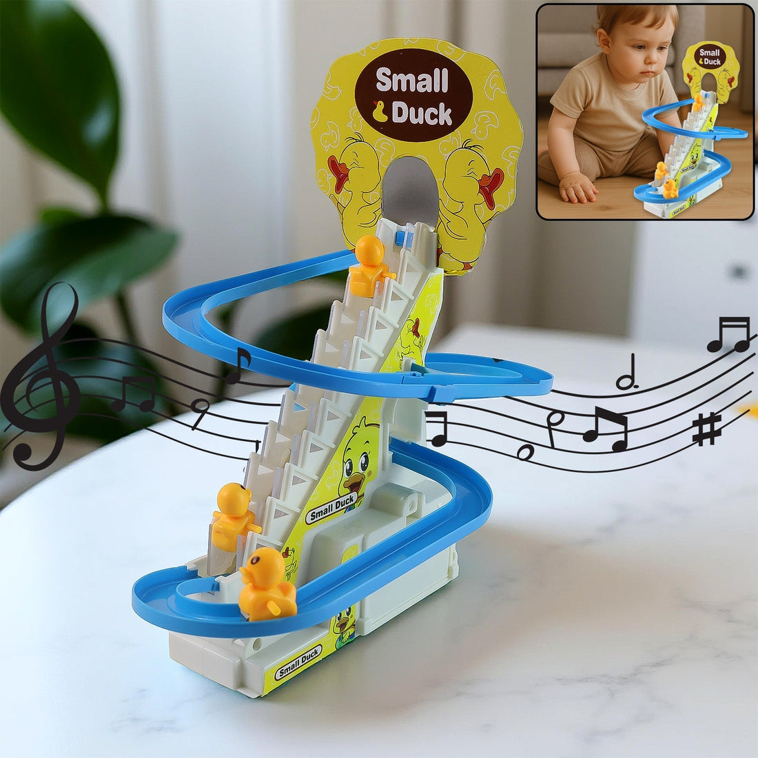 LALA Small Duck Climb Stairs Toy Roller Coaster with Flashing Lights & Music (3 Ducks)