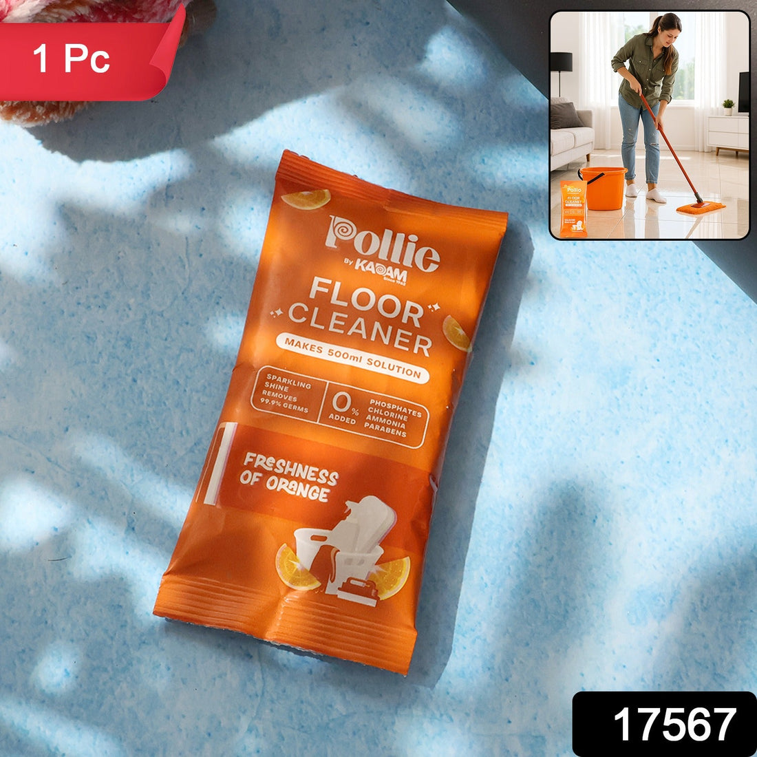 Pollic Kadam Concentrated Floor Cleaner Sachet – Orange Fresh Fragrance (50 Gm)