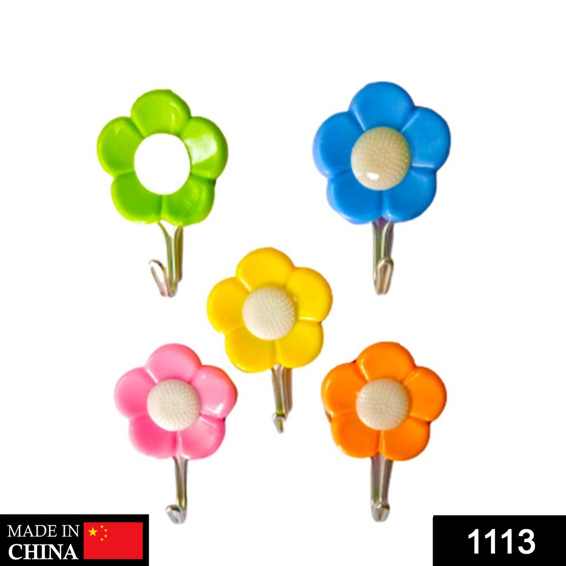 Flower-shaped adhesive wall hooks, pack of 5.