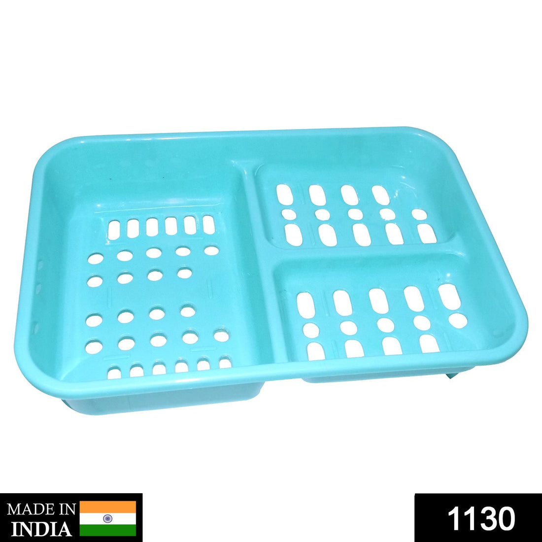 Soap case with three sections, keeps soap bars and accessories organized.
