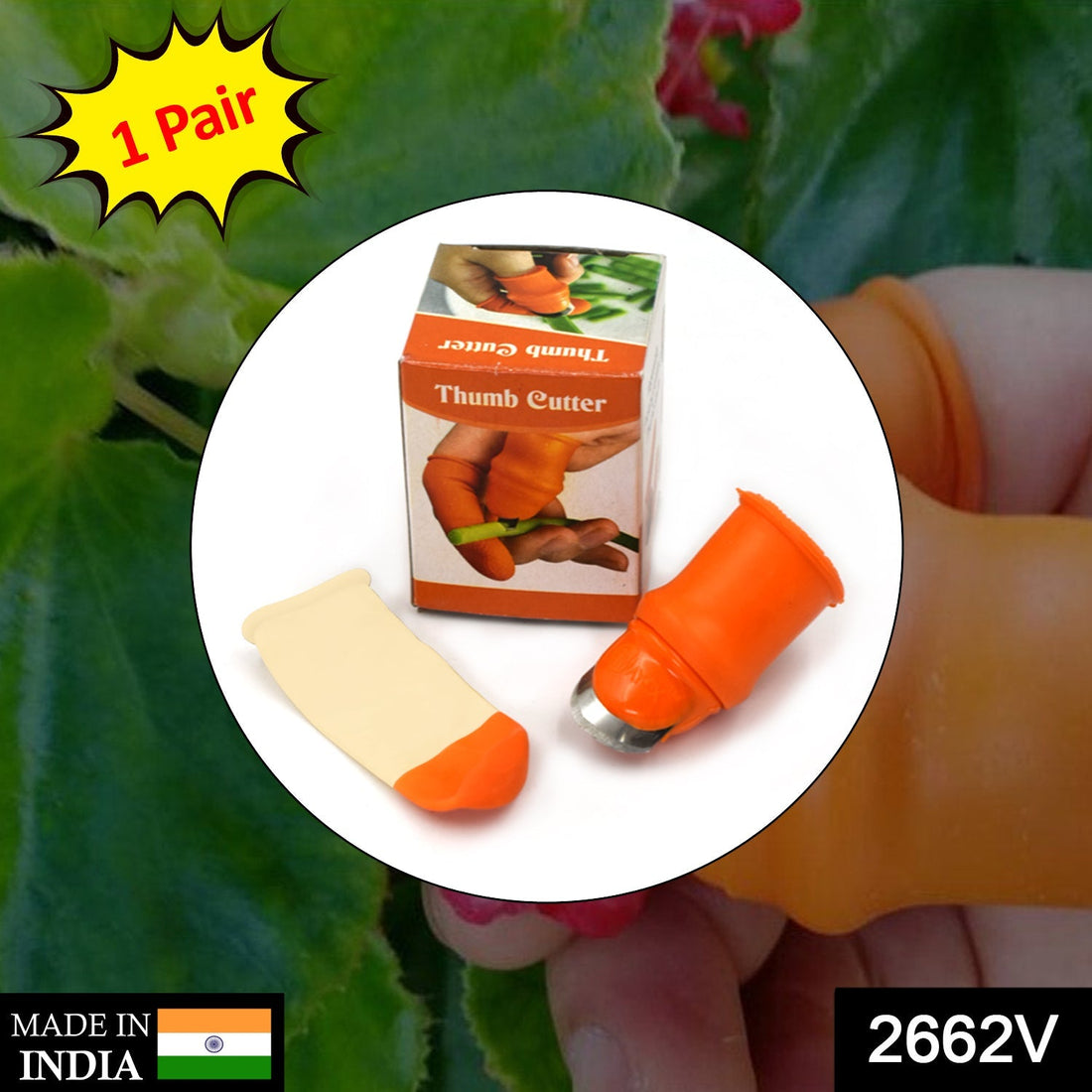 V thumb cutter pair with box for kitchen use.