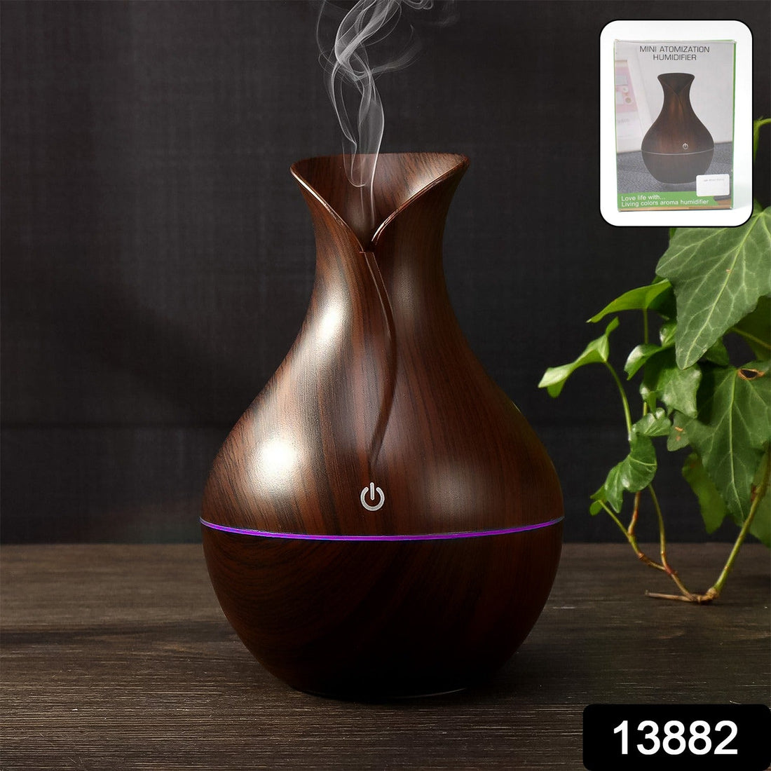 Mini Wooden Vase Pot Diffuser Cool Mist Atomization Humidifier (1 Pc)