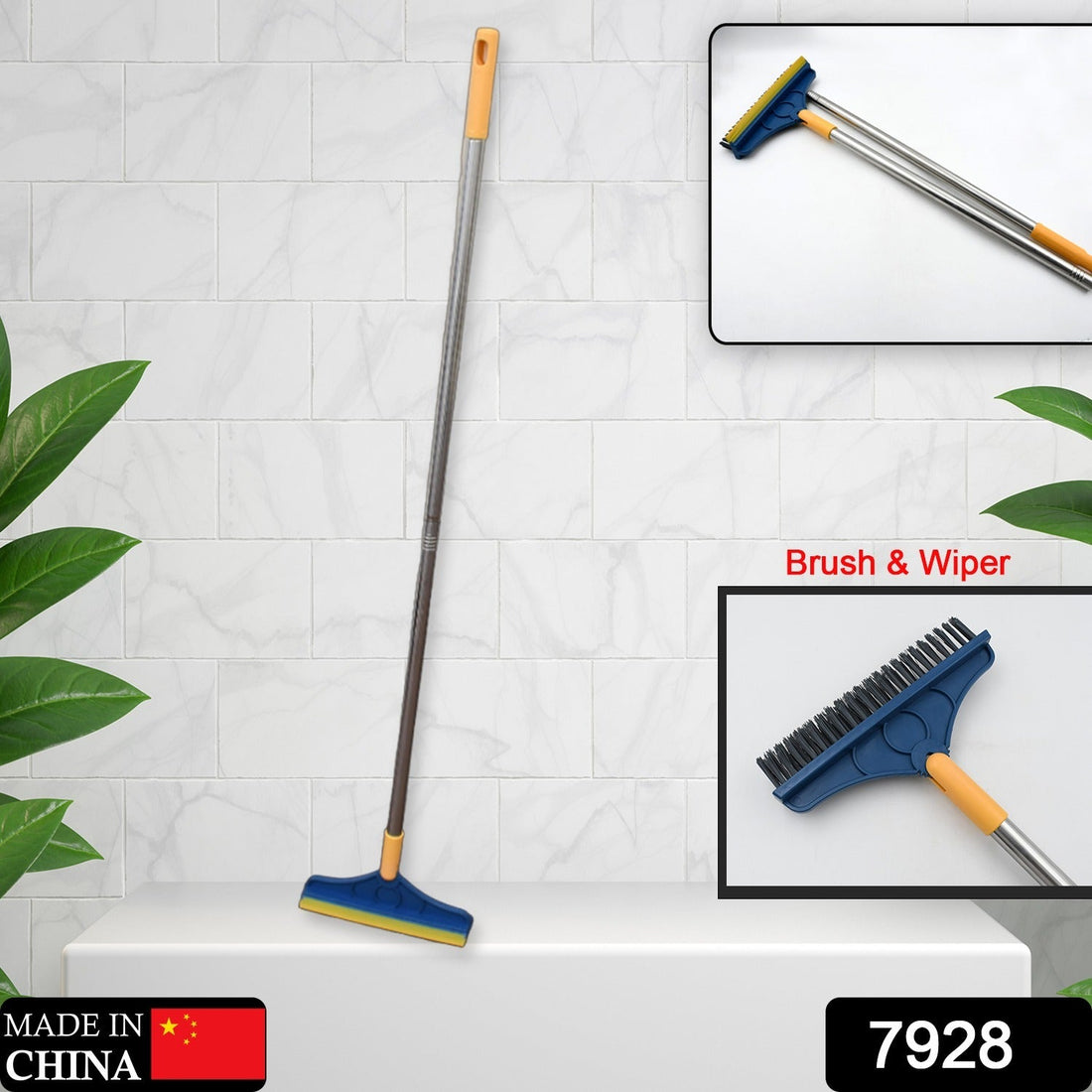 2-in-1 cleaning brush and wiper, long handle for easy cleaning