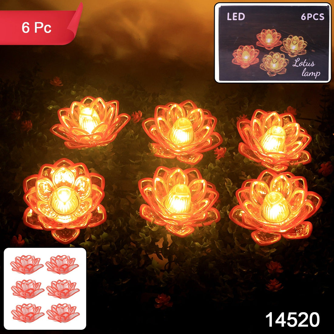 Set of 6 Lotus Shaped LED Flameless Decorative Candles