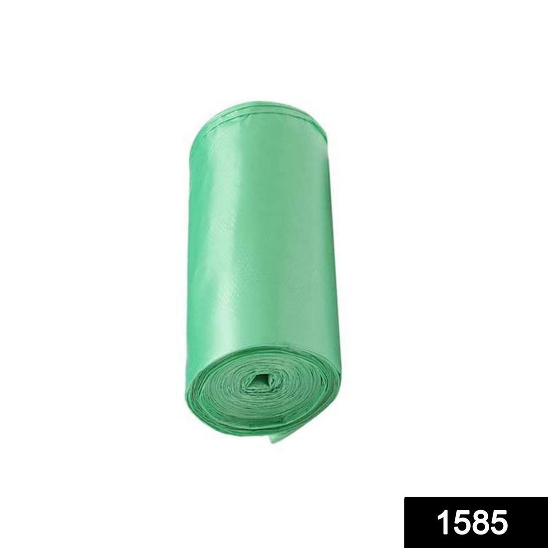 Green biodegradable trash bag rolls for household waste management.