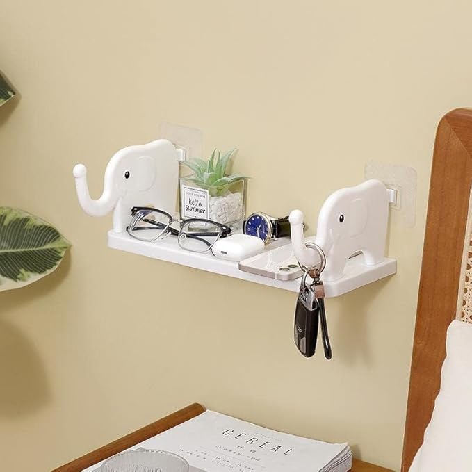 Elephant Shape Multipurpose Stand Holder for Bathroom Toilet Kitchen Bedroom Office Shelf Wall Holder Bathroom Rack Storage Box Strong Magic Sticker Shower Rack Shelf (Multicolor, Pack of 1)