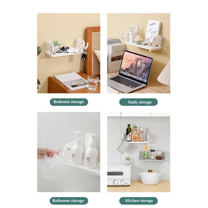 Elephant Shape Multipurpose Stand Holder for Bathroom Toilet Kitchen Bedroom Office Shelf Wall Holder Bathroom Rack Storage Box Strong Magic Sticker Shower Rack Shelf (Multicolor, Pack of 1)