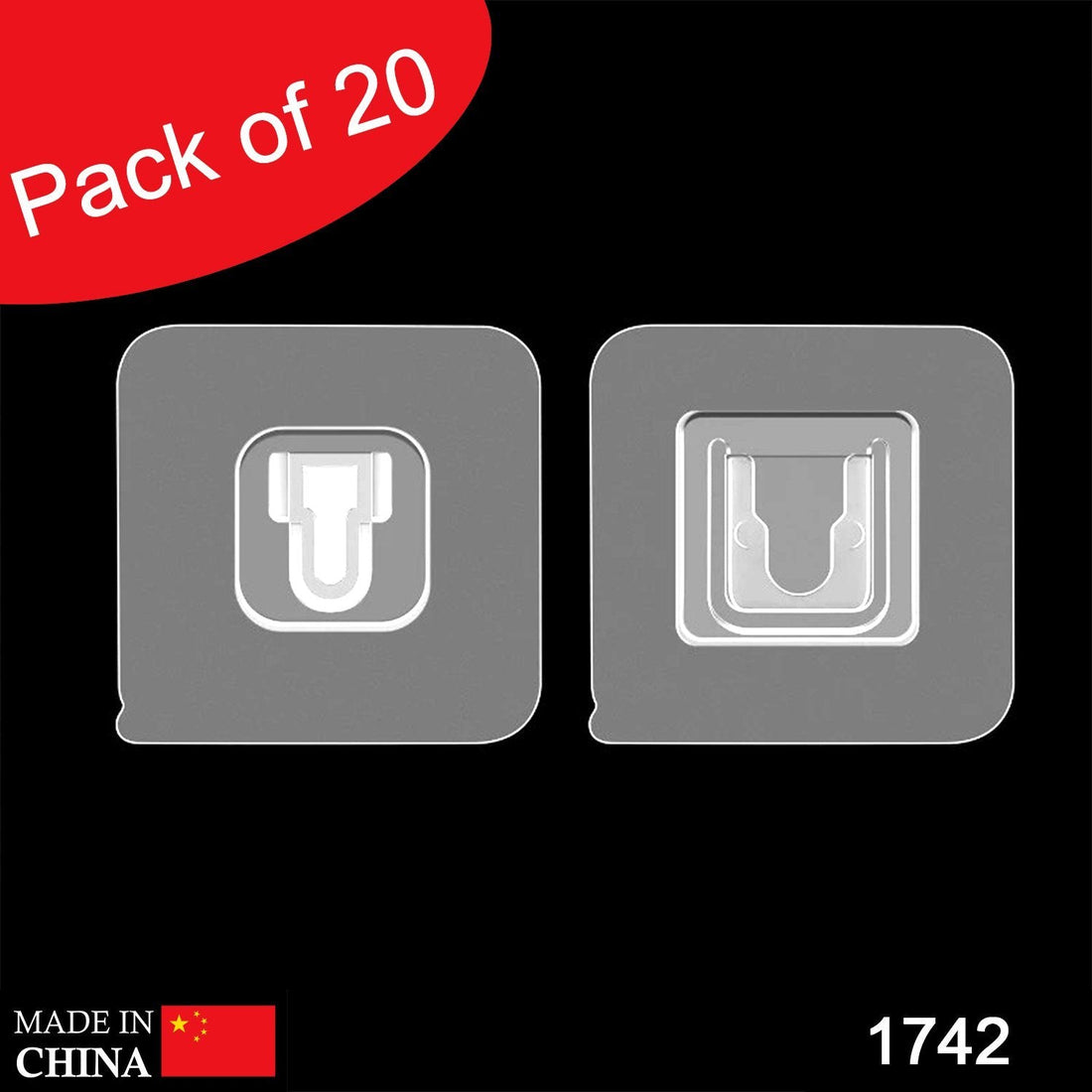 Adhesive wall hooks, pack of 20, heavy duty and easy to install.