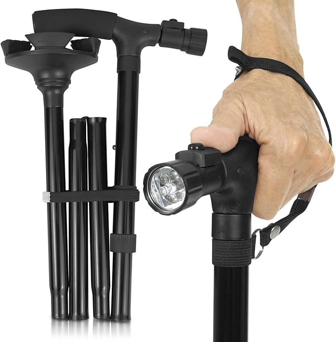 Folding Cane with LED Light- Non-Slip Grip Handle for Men and Women, Collapsible Walking Stick