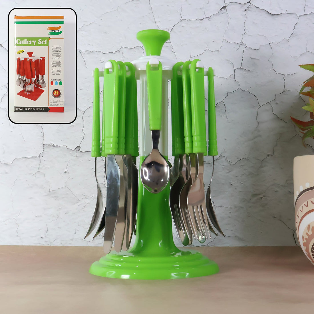 Stainless Steel Cutlery Set with Stand - (24 Pc)