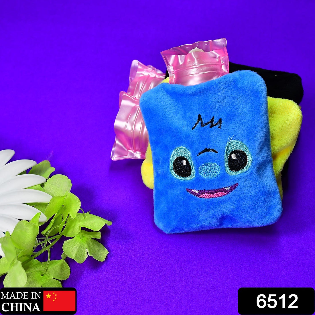Blue stitch hot water bag with cover for pain relief and warming