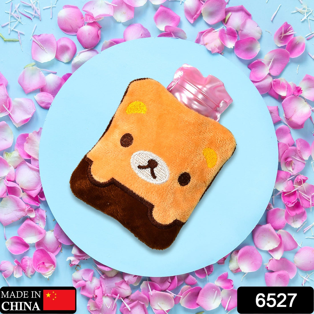 Small brown hot water bag with panda print cover