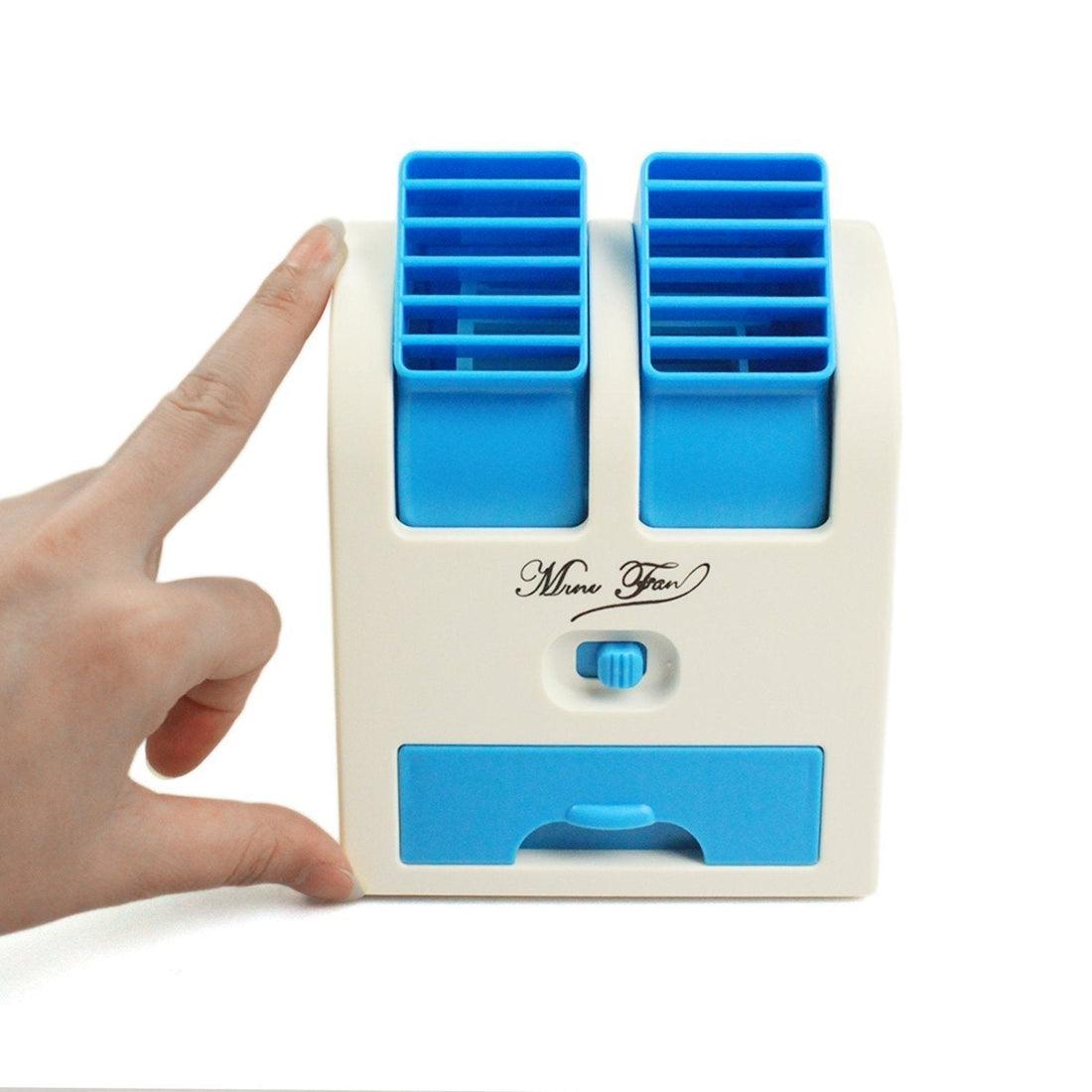 Bladeless mini air conditioner in sleek design.
