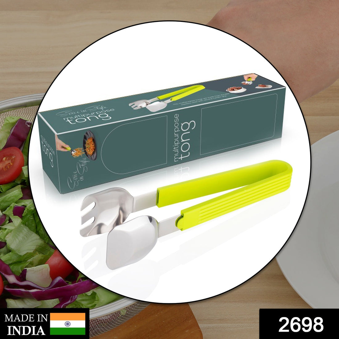 Durable multi-purpose tongs for serving salads and other foods at home.
