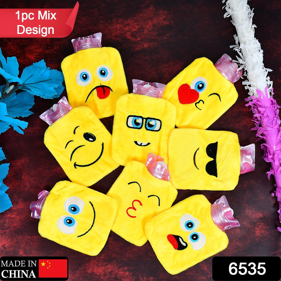 Emoji hot water bag for comforting warmth and pain relief.