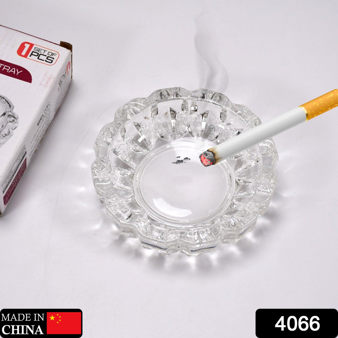Quality glass ashtray for outdoor and indoor use.