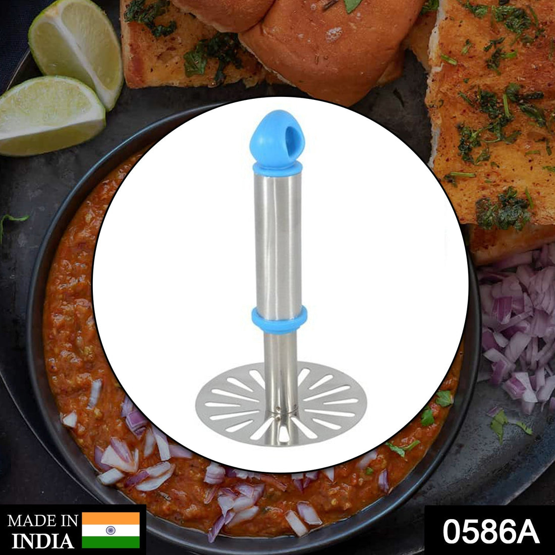 Versatile stainless steel masher for mashing vegetables and more.