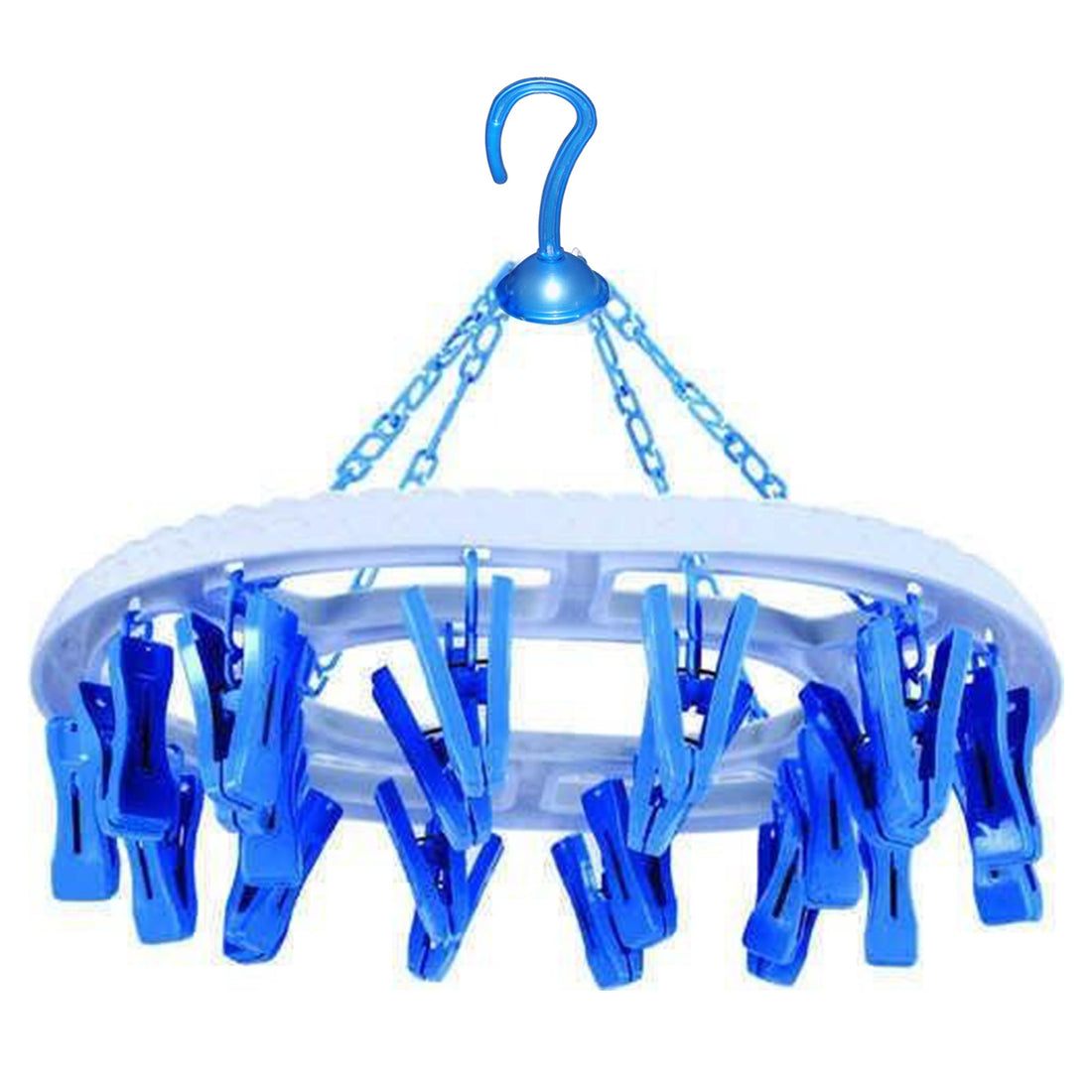 360-degree rotatable round hanger with 18 plastic clips.