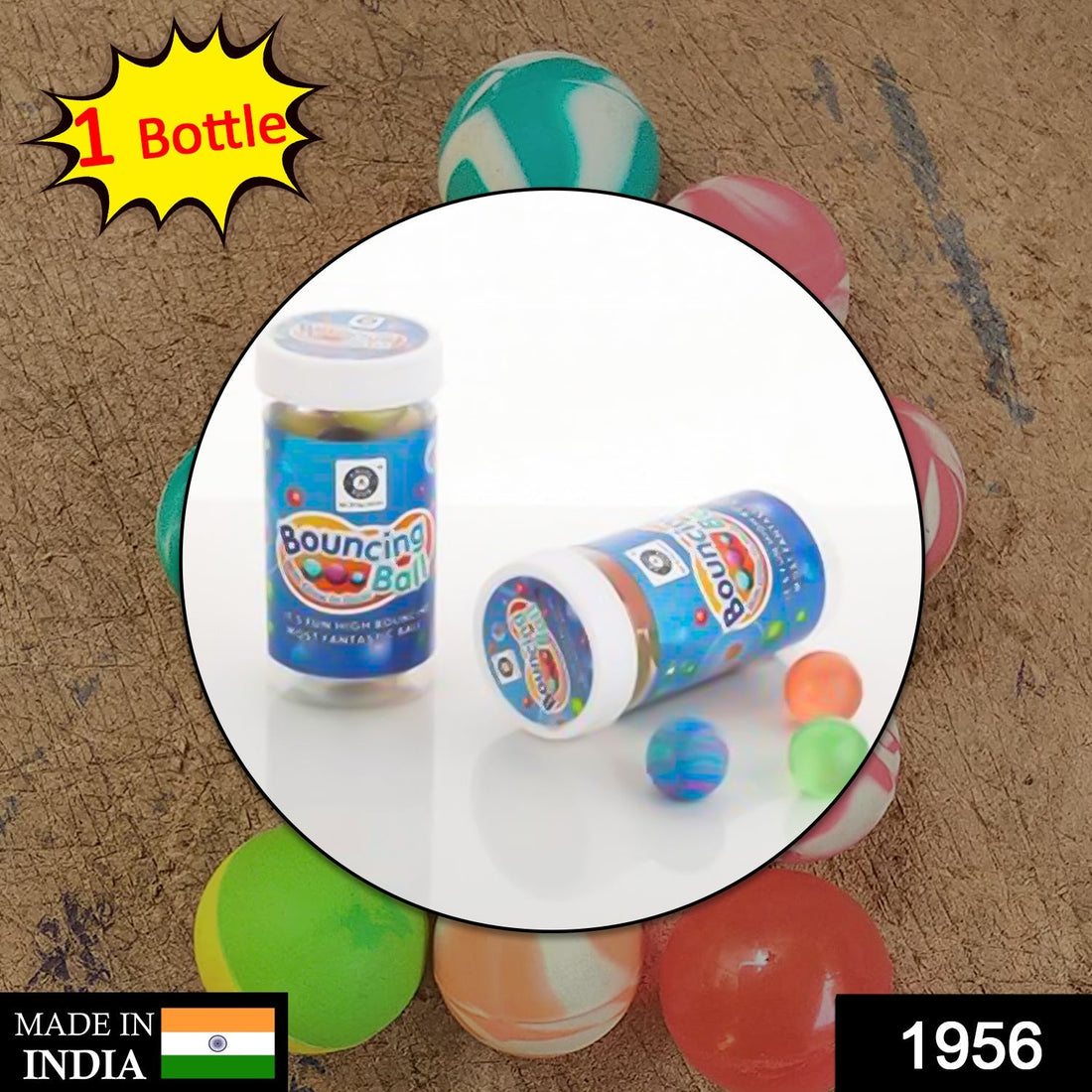 Collection of 14 bouncy balls with bright colors and fun patterns.