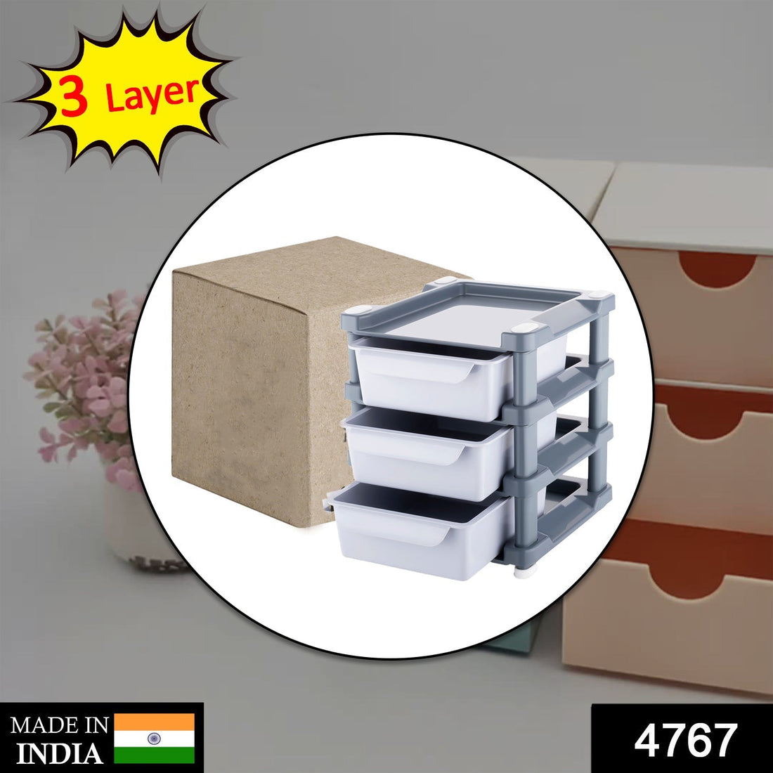 Mini 3 layer drawer unit for storing makeup equipment and cosmetics