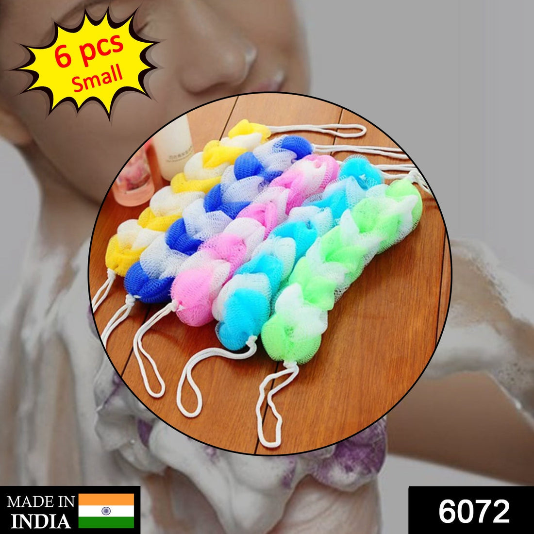 Small size hanging bath loofah sponge, pack of 6, ideal for body scrubbing.