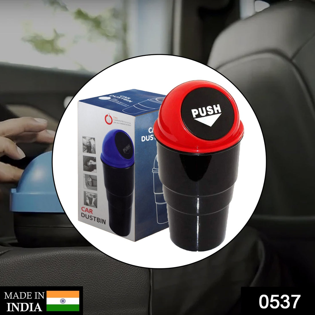 Mini car trash bin for waste disposal.