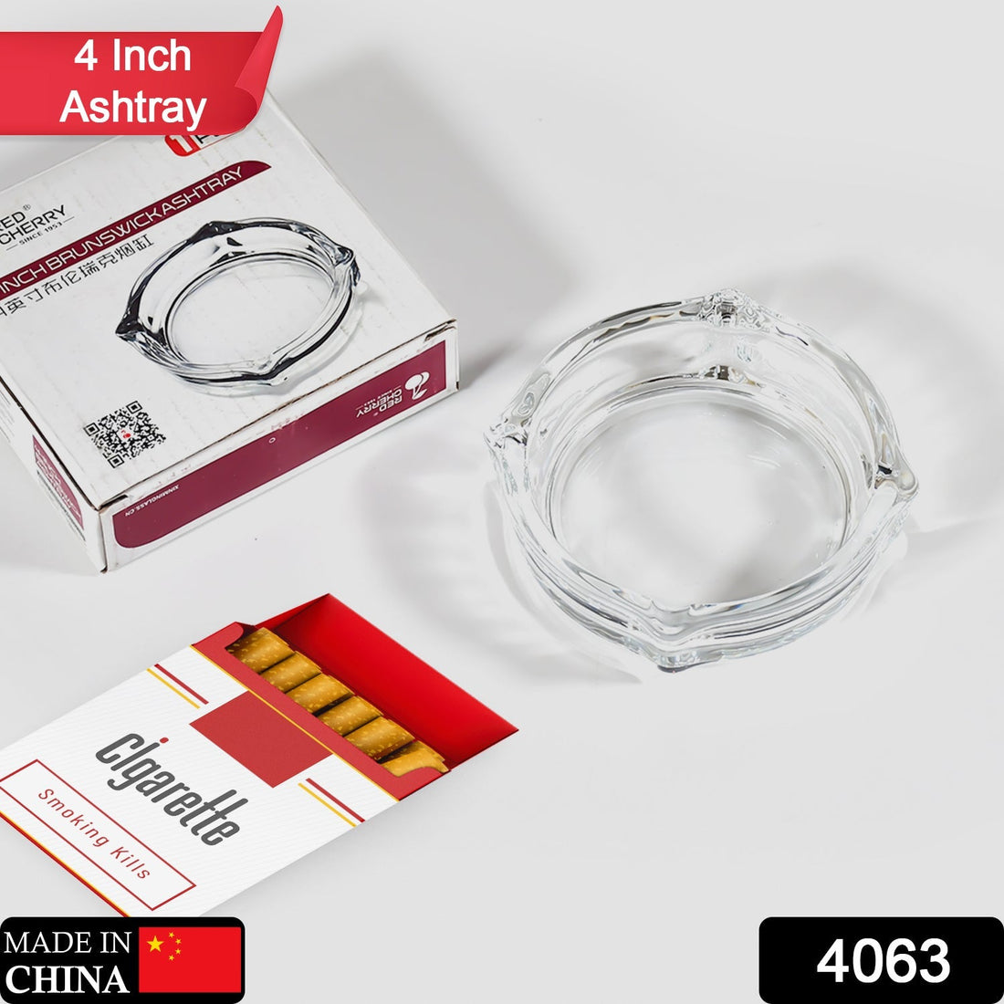 Crystal glass ashtray for cigars and cigarettes.