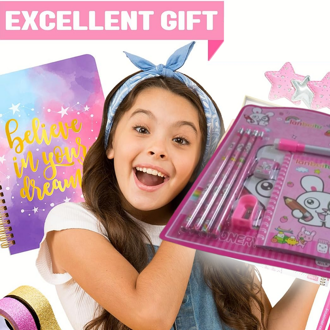 Kids' Stationery Kit: Wooden Pencils, Sharpener, Eraser, Diary (8 Pc Set)