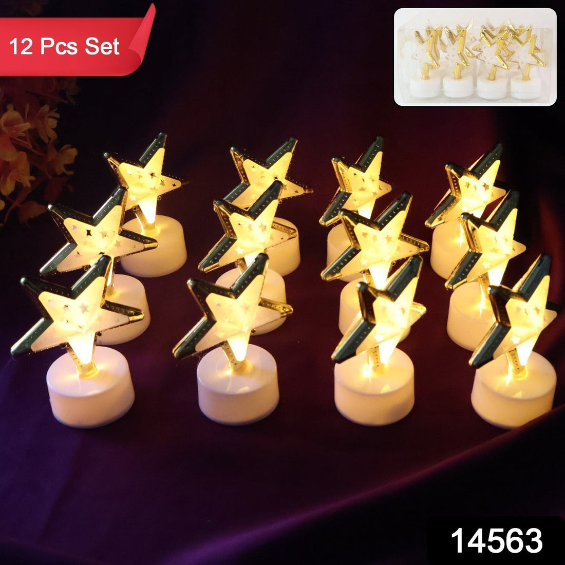 Decorative Star Shaped Flameless LED Candles (12 Pc)