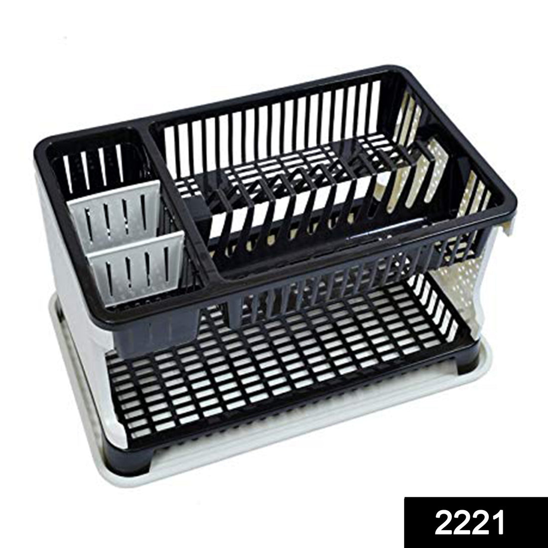 Kitchen dish rack with water storing tray.
