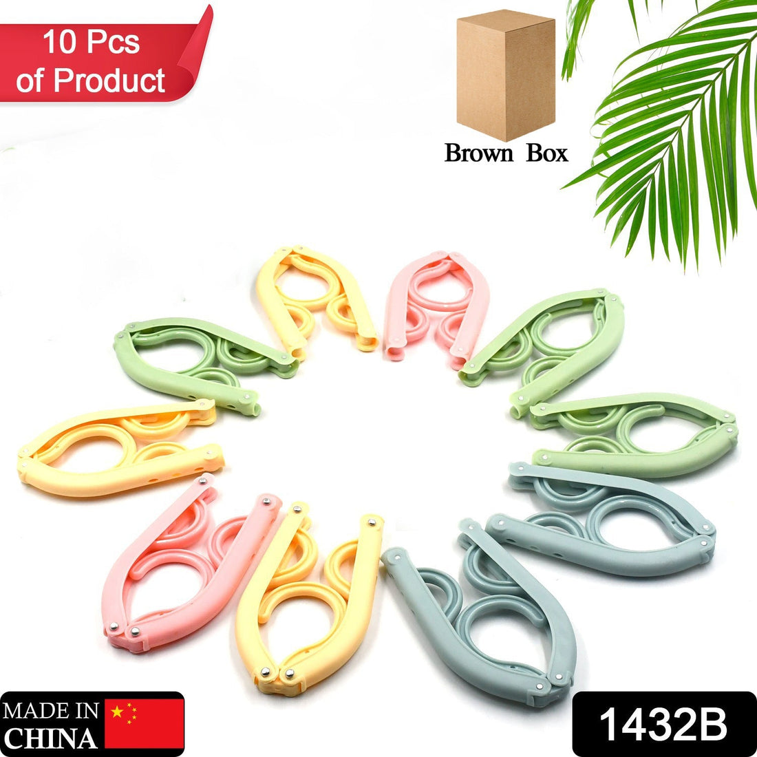 Portable folding clothes hanger, 10 pieces, suitable for travel and storage.
