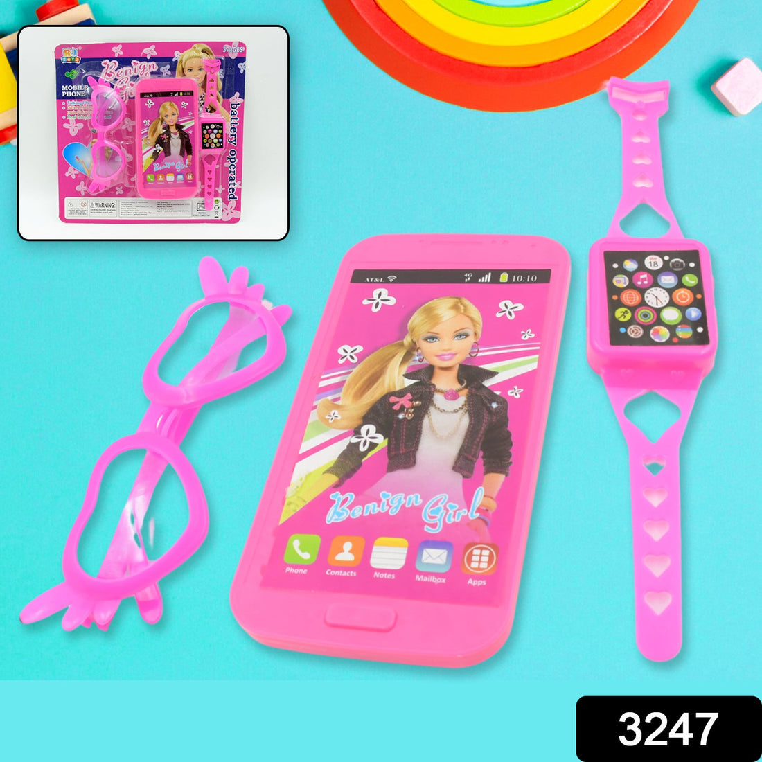 Barbiee Musical Phone, Watch & Glasses Set for Girls – ABS Calling Toy (3-Piece, Battery Not Included)