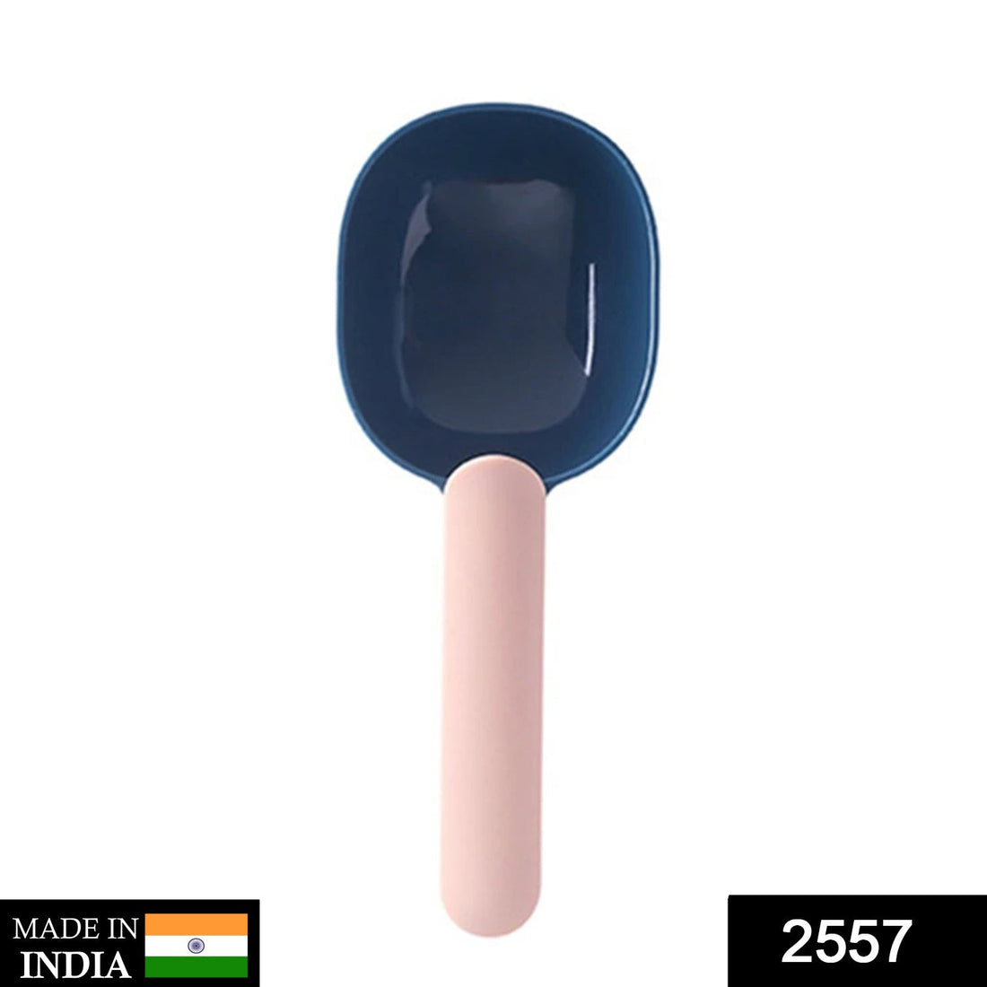 Pet food shovel showcasing handle clip and durable ABS material