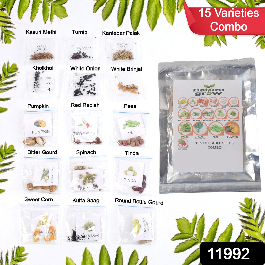 15 Varieties of Vegetable Seeds Combo (1 Pkt. / 15 Varieties)