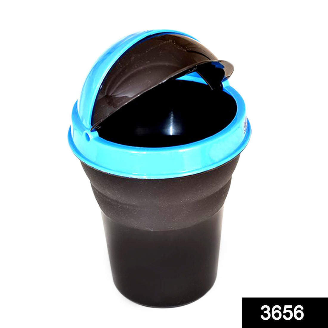 Travel-friendly plastic dustbin for cars, multicolored design.
