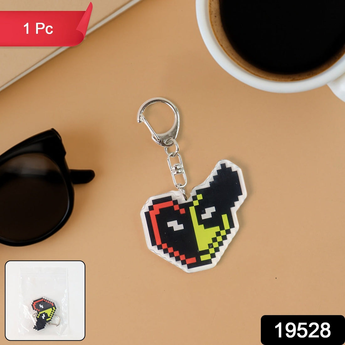 Pixel Style Acrylic Cartoon Keychain with Funky Design (1 Pc)