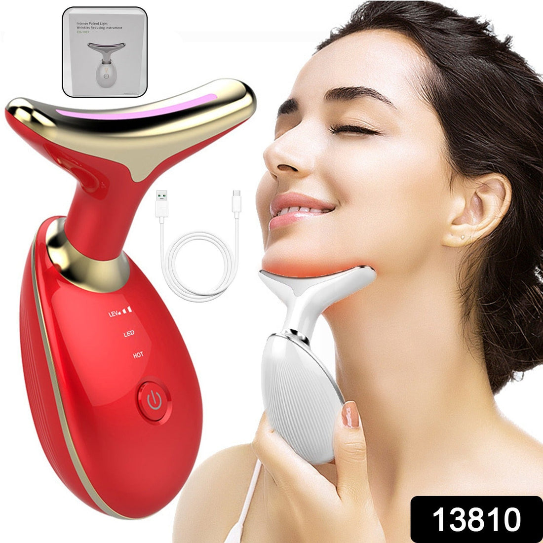 Electric Face Massager Wrinkle Remover LED Photon Face Beauty Device (1 Pc / Plastic)