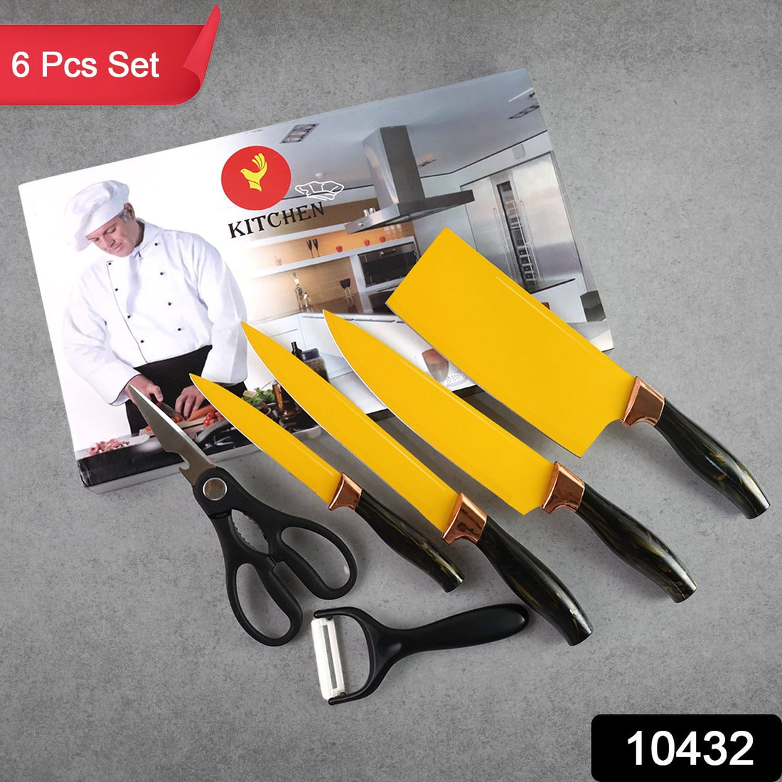 6 Pcs Professional Kitchen Knife Set with Chef Knives, Cleaver, Peeler & Scissors