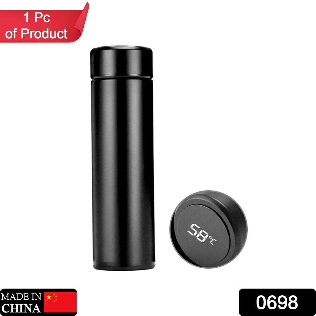 Stainless steel smart water bottle, front view