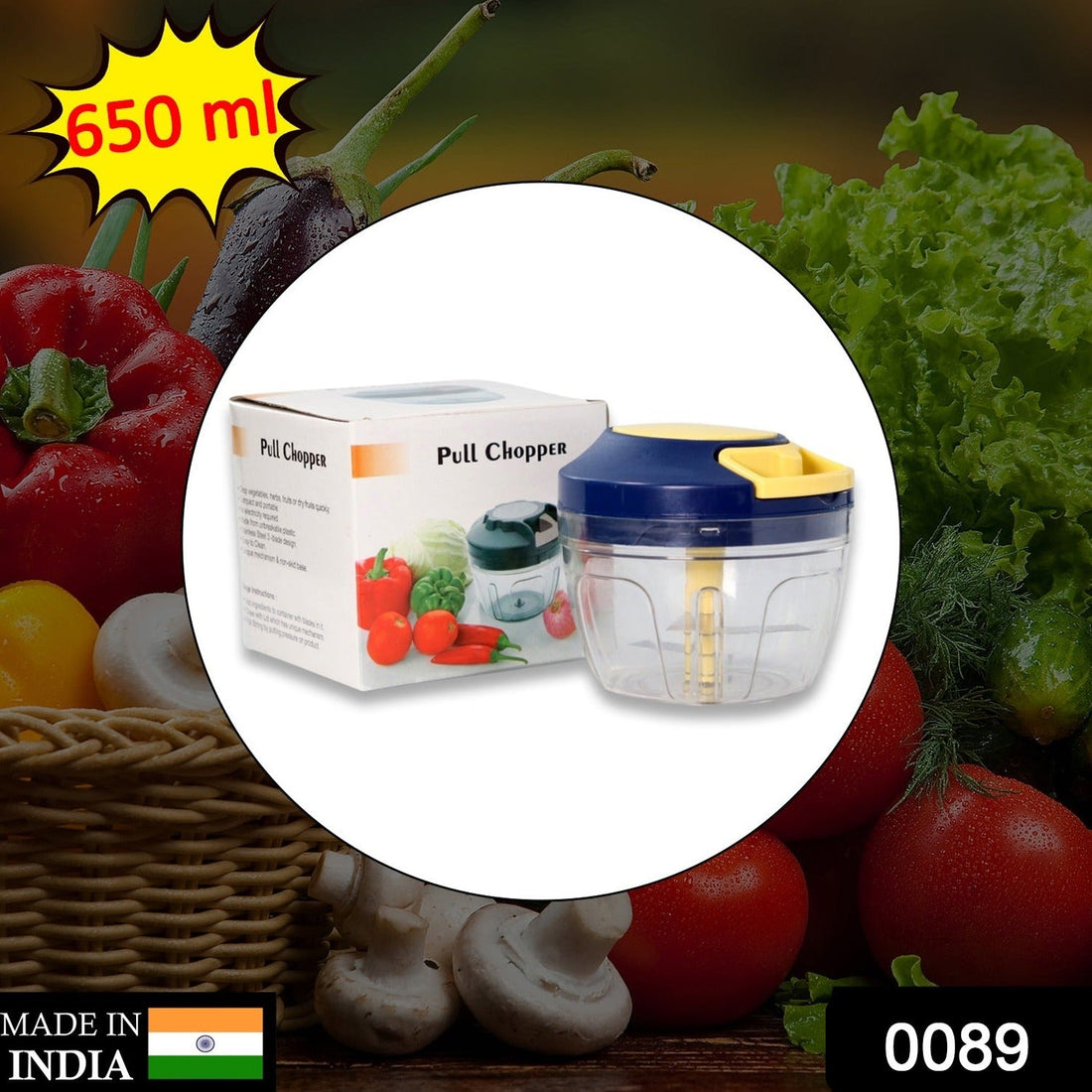 Chopper with sharp blades and 650ml capacity for kitchen use