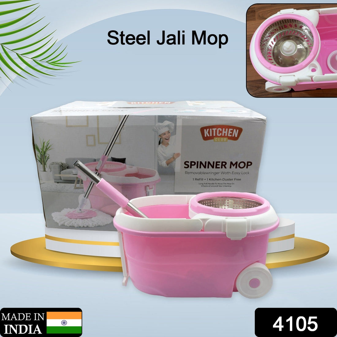 Spin mop with bucket, steel spin mop set
