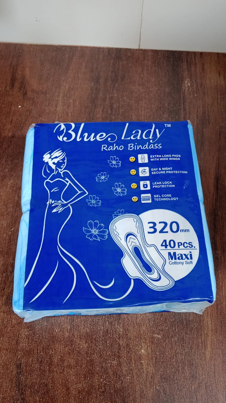 Beautiful Basics Blue Lady Extra Long Pads With Wides Wings Sanitary Pads – 320 mm, 40-Pack