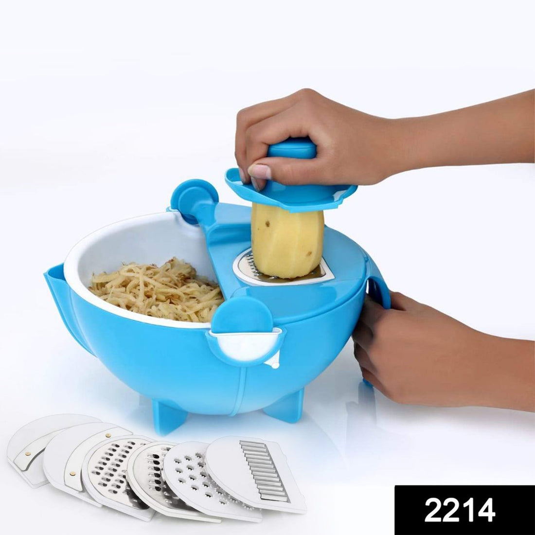 Multi-functional vegetable cutter and shredder with drain basket.