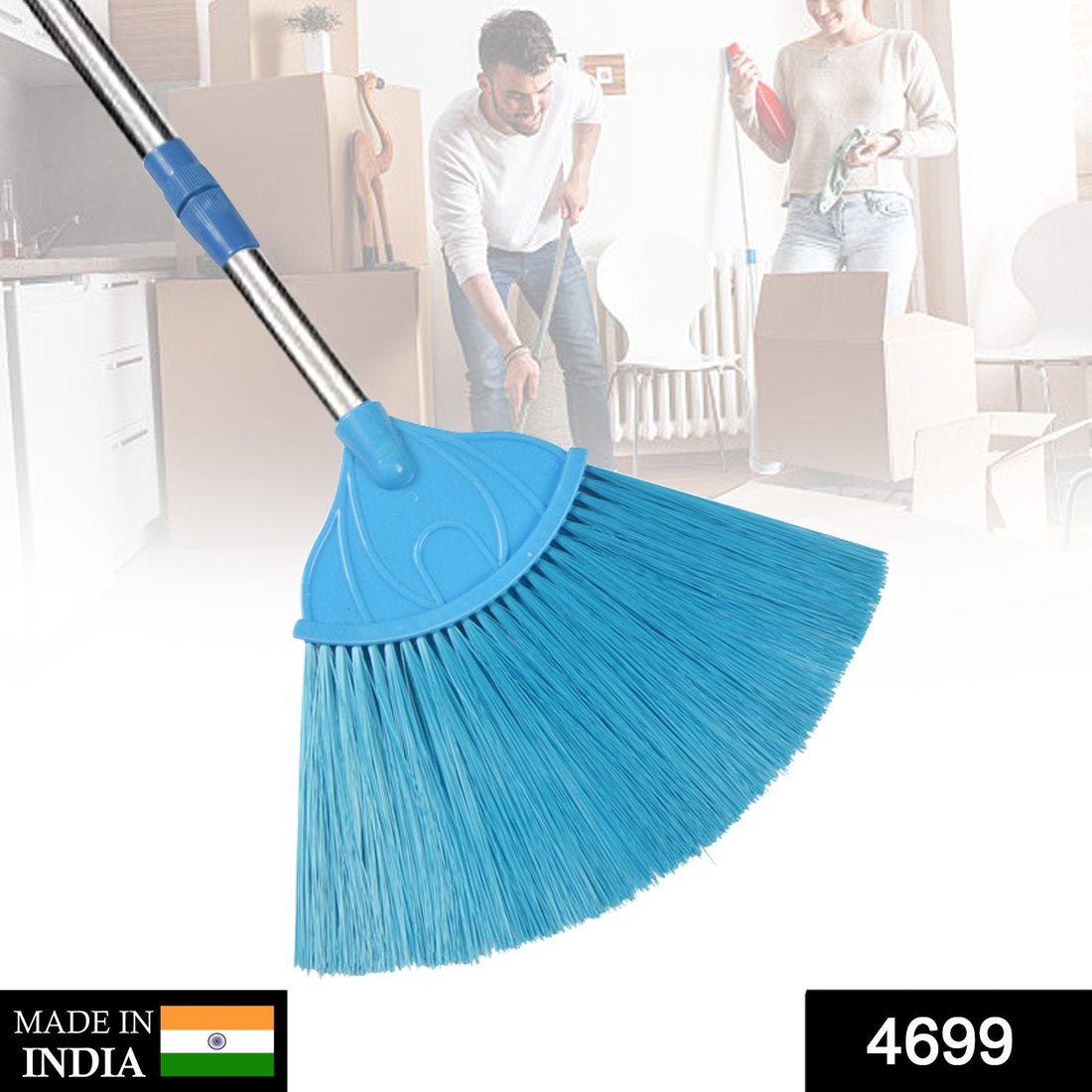 Adjustable broom stick on wooden floor