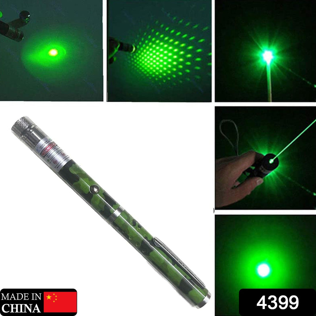 Green laser pointer pen with adjustable beam for multiple designs.