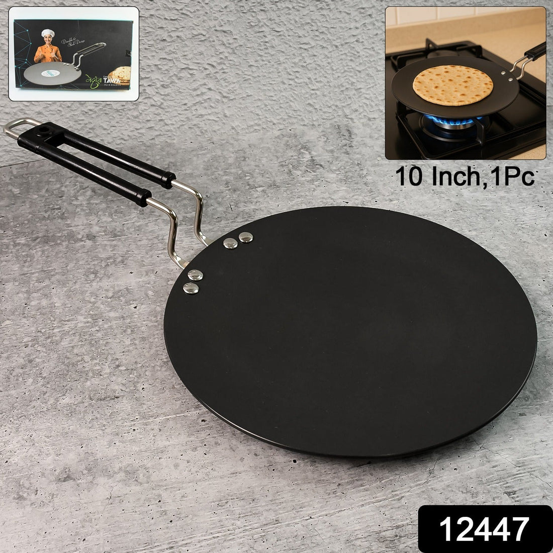 Premium Non-Stick Flat Roti Tawa with Heat-Resistant Handle (10 Inch / 1 Pc)
