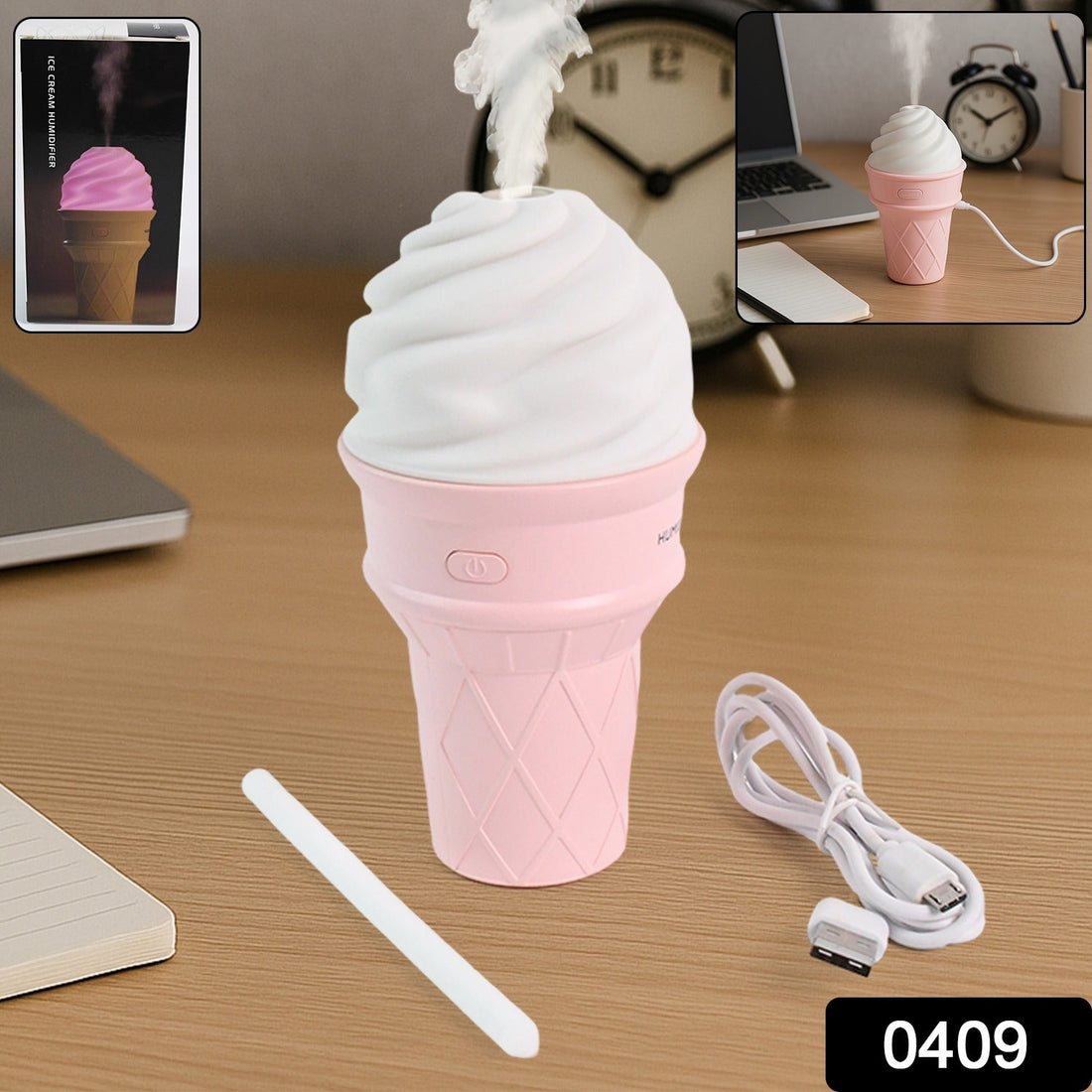 Ice Cream Cone Shape Air Freshener Humidifier (1Pc / Pink)