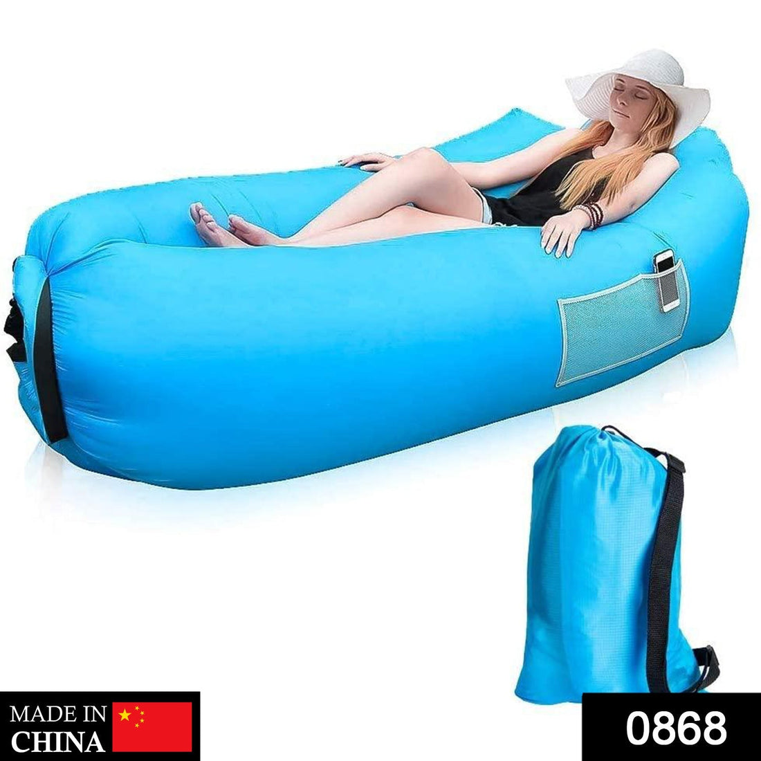 Inflatable camping lounger sofa in outdoor setting