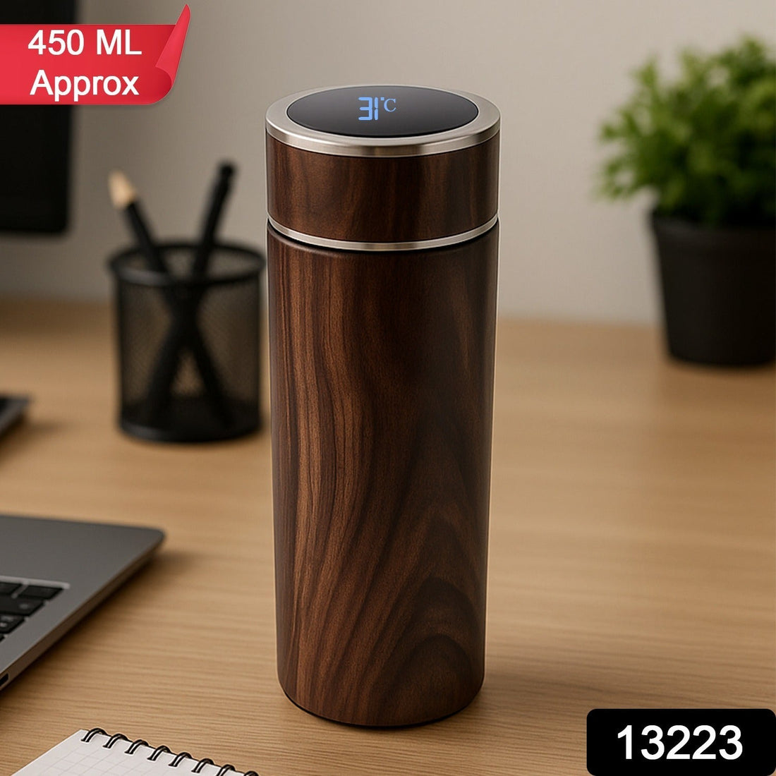 Wooden Finish Smart LED Temperature Display Flask