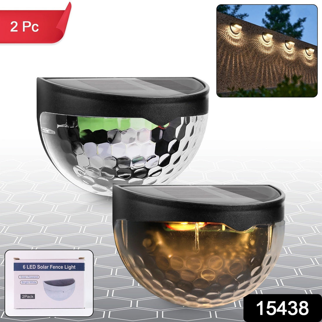 6 LED Solar Powered Wall Mount Fence Light with Honeycomb Shade Design (2 Pc Set)